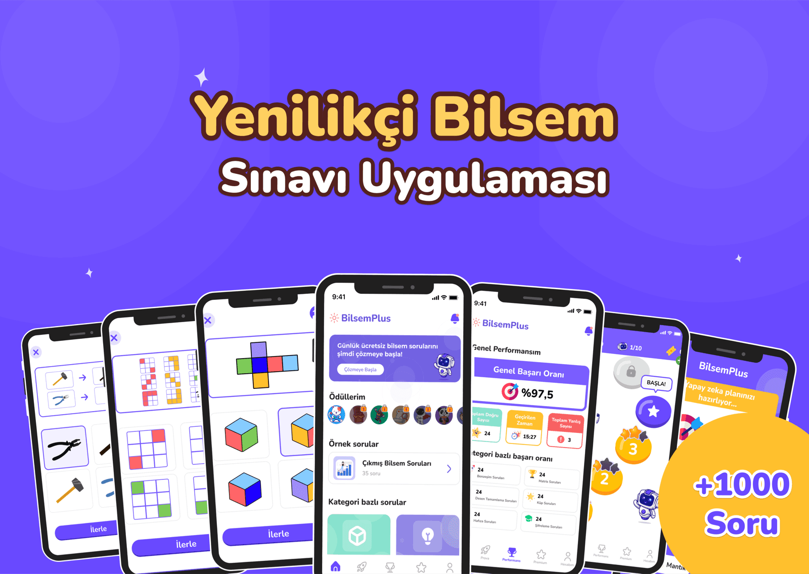 BİLSEM Plus uygulamasının soru çözme ve ilerleme takibi ekranları